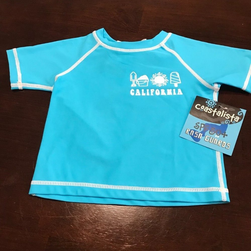 New Unisex  Blue Toddler Rash Guard SPF50  Swim Top Shirt Short Sleeve  3T